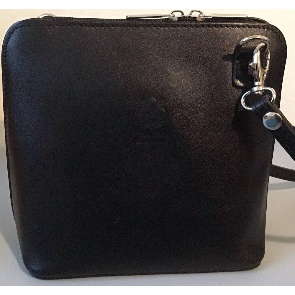 Vera Pelle Italian Leather Crossbody Purse Handbag Black Florentine Lilly NWOT